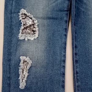DG2 Silver Sequin Patch Stretch Jeans
